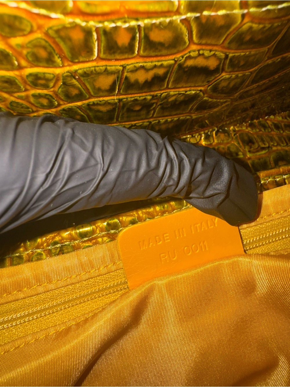 Rare Vintage Dior Saddle Bag with Yellow Croc-Embossed and Gold Hardware - Picture 11 of 16